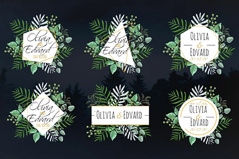 6个唯美温馨森林系风情婚礼标签动画字幕视频模板