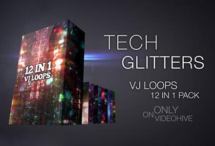 12个高科技闪光VJ无缝循环LED大屏幕背景素材 Tech Glitters Vj Loops