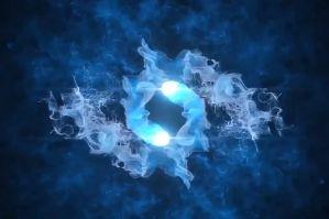 蓝色光效粒子对撞logo展示PR片头模板