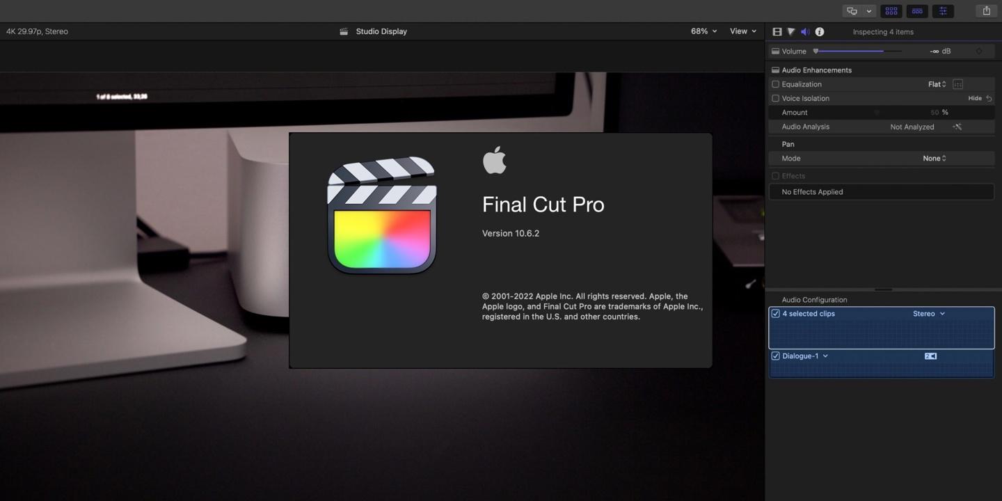 苹果Final  Cut  Pro  10.6.2发布，重复检测、声音隔离、优化Mac  Studio
