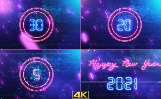 2021新年快乐霓虹发光30秒倒计时片头4K视频素材